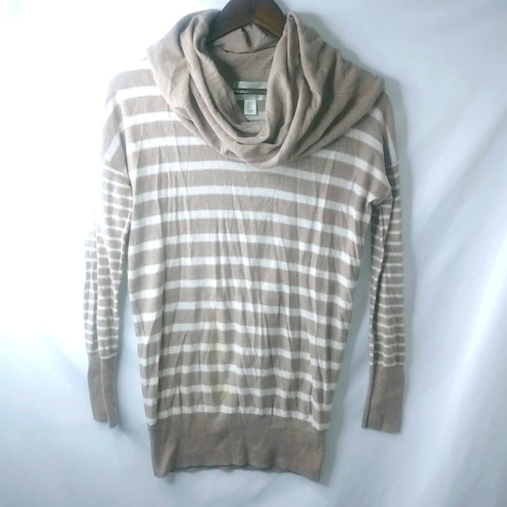 Ruby Moon S Knit Cowl Neck Caramel Striped Tunic Length Top